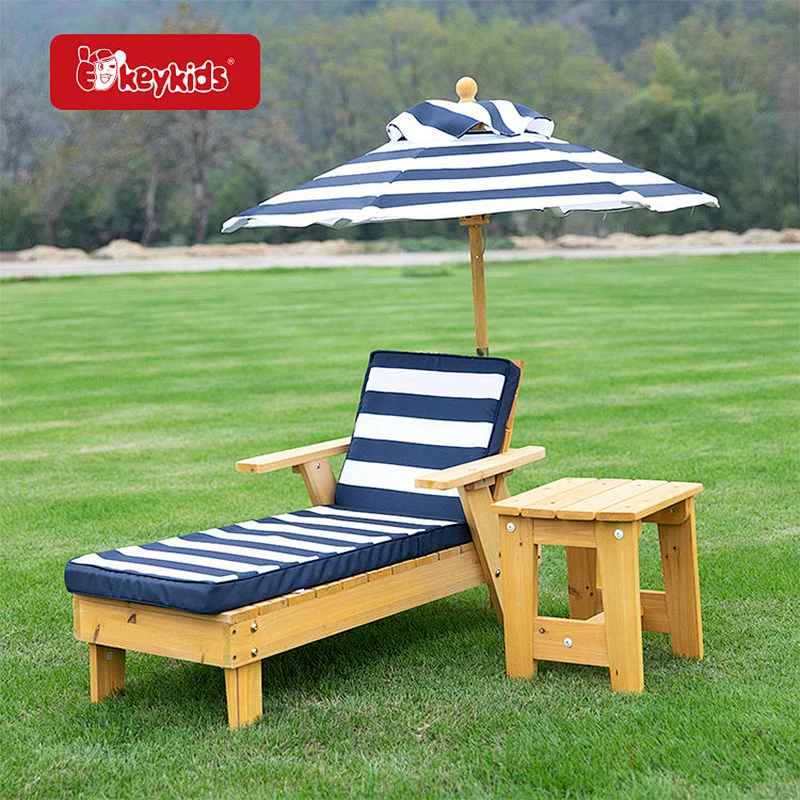 Customize Garden Beach Balcony Pool Wooden Children Lounger With Parasol & Cushion W01D271