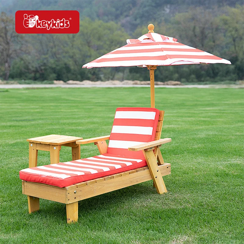Customize Garden Beach Balcony Pool Wooden Children Lounger With Parasol & Cushion W01D271