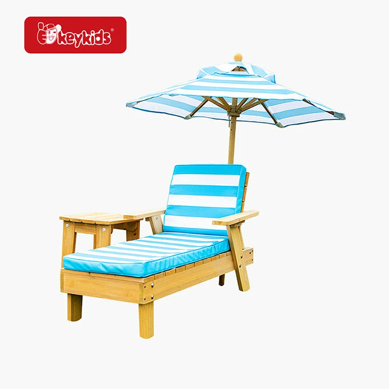 Customize Garden Beach Balcony Pool Wooden Children Lounger With Parasol & Cushion W01D271